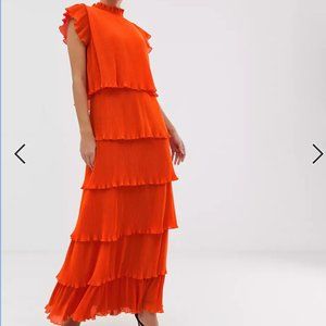 Y.A.S orange pleated tiered maxi dress